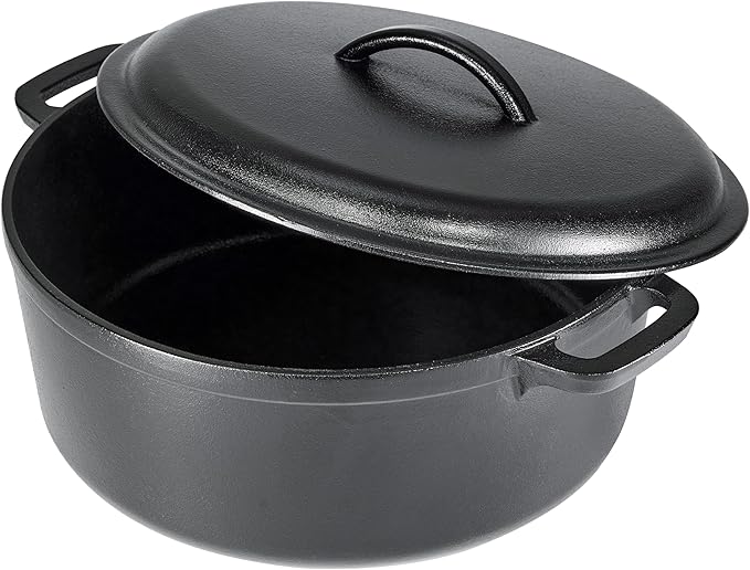 Amazon Basics Pre-Seasoned Cast Iron Dutch Oven Pot with Lid and Dual Handles, Oven Safe, Heavy-Duty, 7-Quart, Round, Black - Image 2