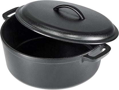Amazon Basics Pre-Seasoned Cast Iron Dutch Oven Pot with Lid and Dual Handles, Oven Safe, Heavy-Duty, 7-Quart, Round, Black - Image 2