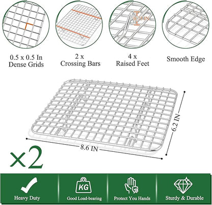 P&P CHEF 9 Inch Toaster Oven Pan with Rack Set, Stainless Steel Baking Pan Tray and Grid Cooling Rack for Cooking/Roasting, Dishwasher Safe & Easy to Clean, Non-toxic & Sturdy, (4Pcs)
