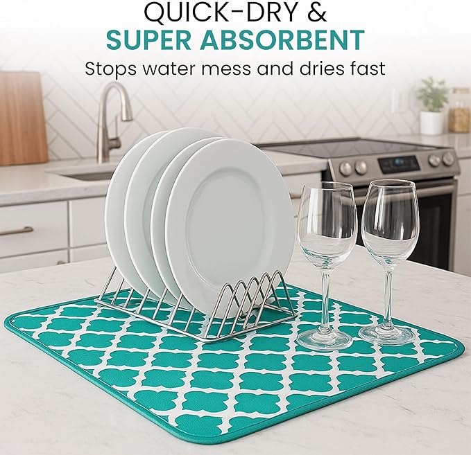 Dish Drying Mat - Microfiber Kitchen Counter Mat, Super Absorbent & Quick Dry Dish Drying Pad for Dishes, Utensils, Pots & Pans - Large Reversible Drying Mat for Kitchen Countertops, Coffee Bar, Green - Image 4