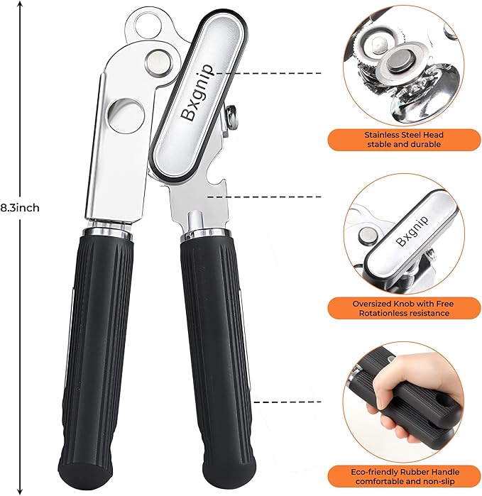 Can Opener Manual with Magnet,Soft Grip Rubber Handle Sharp Blade Smooth Edge,Effortless knob,Heavy Duty Can Opener with Multifunctional Bottle Opener - Image 2