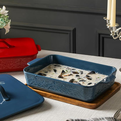 Casserole Dish with Lid, Ceramic 9x13 Casserole Dish for Oven, Rectangular Bakeware, Large Baking Dish with Handles for Holiday Cooking, Roasting, Baking, Oven & Microwave Safe (Blue) - Image 7
