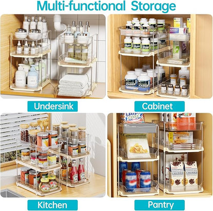 Delamu 2 Pack 3-Tier Bathroom Under Sink Organizers and Storage, Multi-Purpose Stackable Pantry Organization and Storage, Pull Out Clear Kitchen Bathroom Cabinet Organizer with Movable Dividers, Beige - Image 6