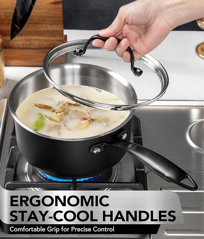 MICHELANGELO Stainless Steel Saucepan Set, Triply-Base Sauce Pan with Lids, Stainless Steel Sauce Pot for All Stoves, Induction Compatible, Oven Safe - 1QT & 2QT & 3QT - Image 3
