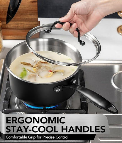 MICHELANGELO Stainless Steel Saucepan Set, Triply-Base Sauce Pan with Lids, Stainless Steel Sauce Pot for All Stoves, Induction Compatible, Oven Safe - 1QT & 2QT & 3QT - Image 3