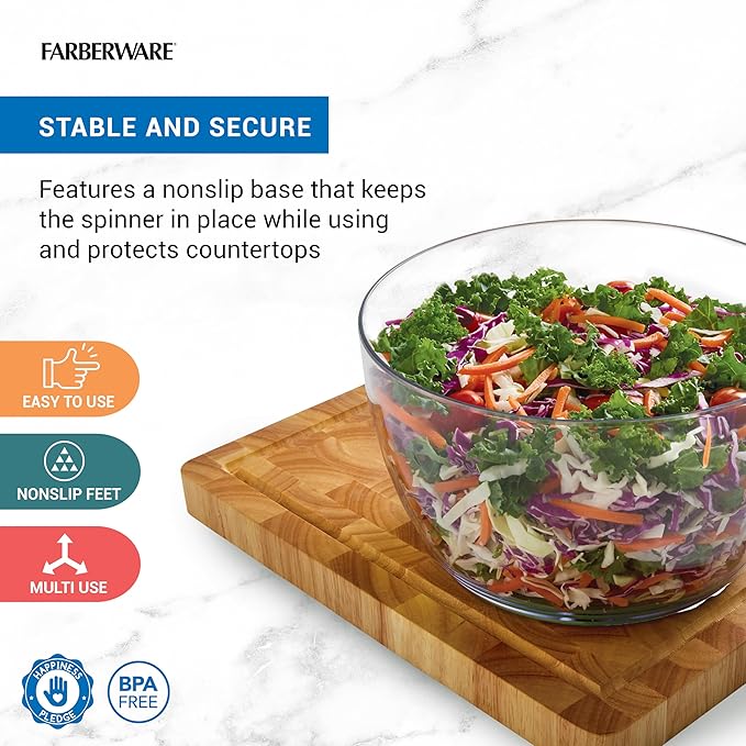 Farberware Small Pro Salad Spinner, 3.16 Qt Lettuce Spinner with Pump Mechanism, Colander Basket and Non-Slip Base - Compact Fruit Washer Spinner Bowl for Singles and Couples - Image 2