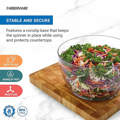 Farberware Small Pro Salad Spinner, 3.16 Qt Lettuce Spinner with Pump Mechanism, Colander Basket and Non-Slip Base - Compact Fruit Washer Spinner Bowl for Singles and Couples - Image 2