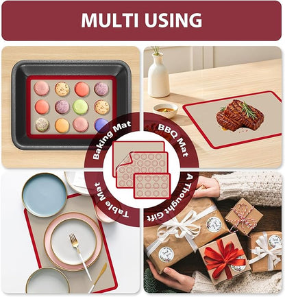 Macaron Silicone Baking Mats, 3 PCS Non Stick Macaroon Mat Silicone for Macarons, Cookie, Pastry, Red - Image 6