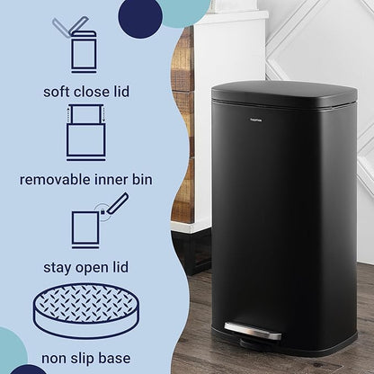 happimess HPM1011B Curtis 8-Gallon Step-Open Trash Can with Soft-Close Lid, Modern, Minimalistic, Fingerprint Proof for Home, Kitchen, Laundry Room, Office, Bedroom, Bathroom, Black - Image 3
