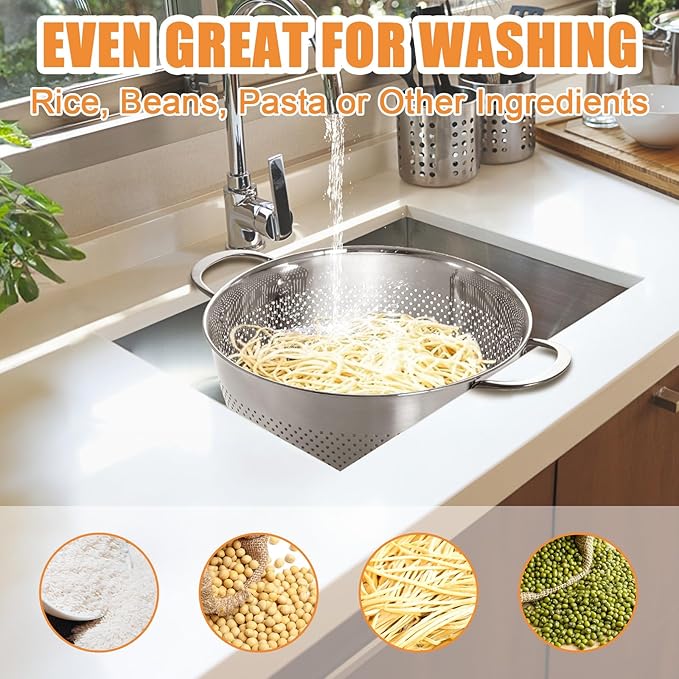 Stainless Steel Colander Set of 3 (1.5-3-5Quart) | Durable Rice and Pasta Strainer with Handle | Oversized Handles | Nesting Design | Rust-Resistant & Dishwasher Safe - Image 7