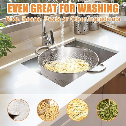 Stainless Steel Colander for Kitchen | 5 Quart Durable Rice and Pasta Strainer with Handle | Oversized Handles | Nesting Design | Rust-Resistant & Dishwasher Safe - Image 6