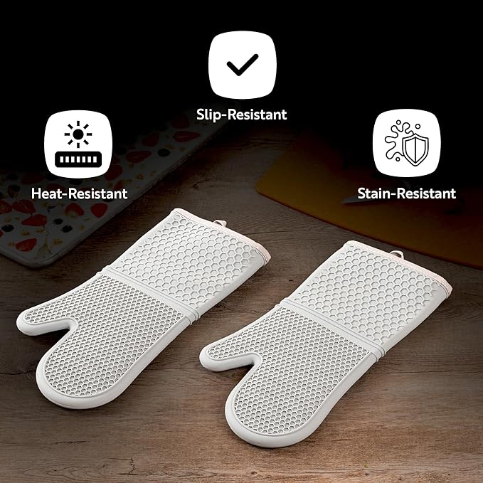 Restaurantware 2-Piece Silicone Oven Mitts Set 1 Case of 13.98 x 7.28 x 1.57 Inches Cotton Lined Heat Resistant Gloves, Slip-Resistant Waterproof Oven Gloves, Gray Cooking Mitts for Baking and BBQ