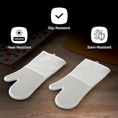 Restaurantware 2-Piece Silicone Oven Mitts Set 1 Case of 13.98 x 7.28 x 1.57 Inches Cotton Lined Heat Resistant Gloves, Slip-Resistant Waterproof Oven Gloves, Gray Cooking Mitts for Baking and BBQ