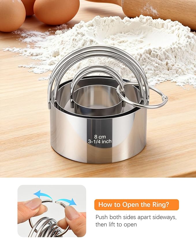 Biscuit Cutter Set with Handle, 3 Piece Stainless Steel Round Cookie Cutter Tool, Multi Size Circle Dough Donut Cutters for Baking Cakes, Biscuits, Pastry Dough