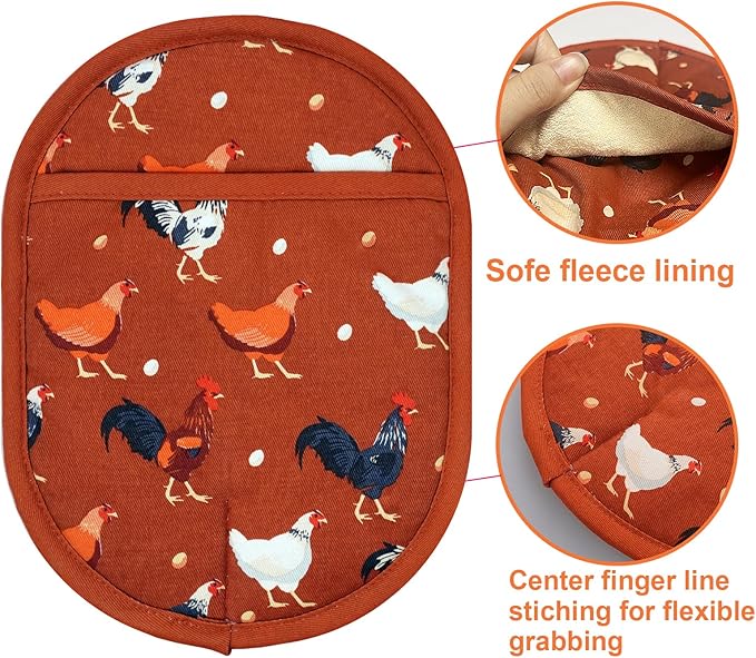 Pot Holders Set of 2 with Transparent Clear Silicone Shell and Nice Dog Flower Cotton Lining, Heat Resistant to 500 F Kitchen Oven Gloves Pot Holder for Cooking (Rooster, Potholders) - Image 5