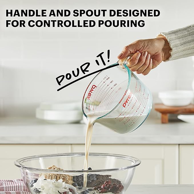 Pyrex 4-Cup Glass Measuring Cup For Baking and Cooking, Dishwasher, Freezer, Microwave, and Preheated Oven Safe, Essential Kitchen Tools (Pack of 2) - Image 4