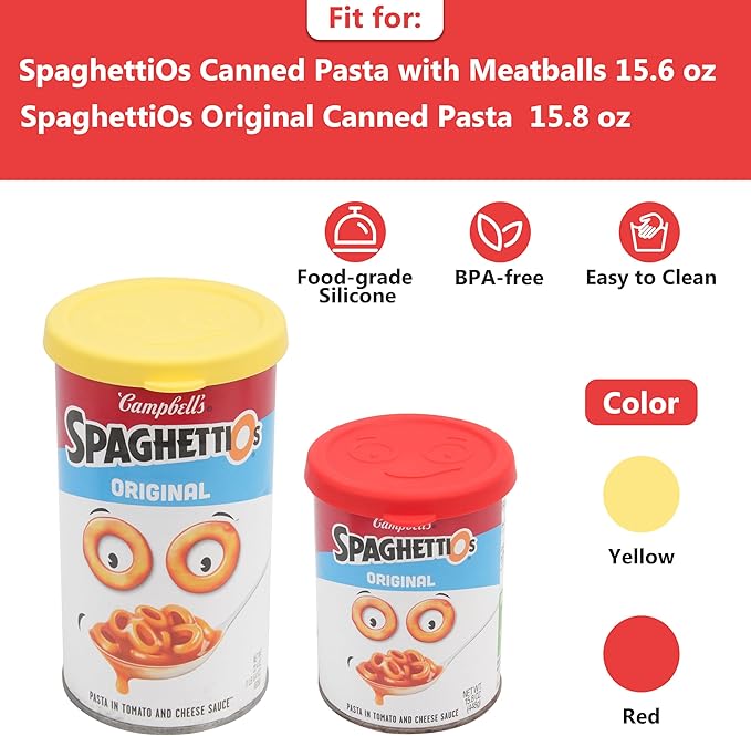 2 Packs Silicone Lids Compatible with SpaghettiOs Canned Pasta 15.6 oz and 15.8 oz, Food Sealing Lids for Can, Can Covers for Canned Good, Freezer&Dishwasher Safe (Can NOT Included)
