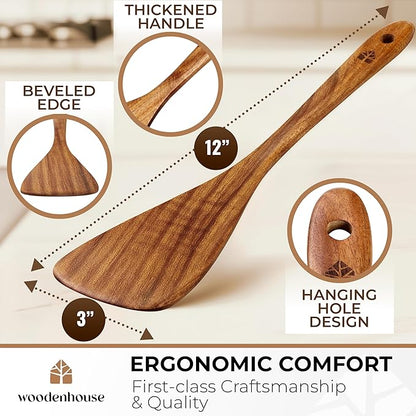 Wooden Spatula for Cooking, 12 Inch - Easy to Clean, Long-Lasting & Sturdy Natural Acacia Wood Spatula for Cooking - Wooden Spatulas with Comfortable Handle, Perfect for Flipping, Turning & Frying - Image 4