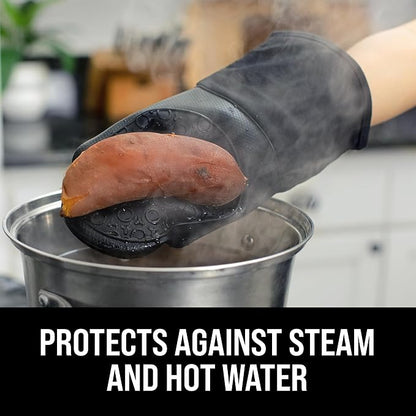 BPA-Free Silicone Oven Mitts Ultra Heat Resistant up to 500°F - Oven Mitts with Thick Cotton Liner - Long Slip Resistant Pot Holders, Flexible Oven Gloves - Black 13.7" - Image 2
