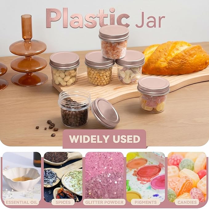 novelinks 4 oz Small Plastic Jars with Lids, 20 Pack Mini Plastic Mason Jars with Lids 4oz, Craft Storage Containers & Canning Jars & Small Spice Jars for Kitchen Organization (20 Pack,Rose Gold) - Image 4