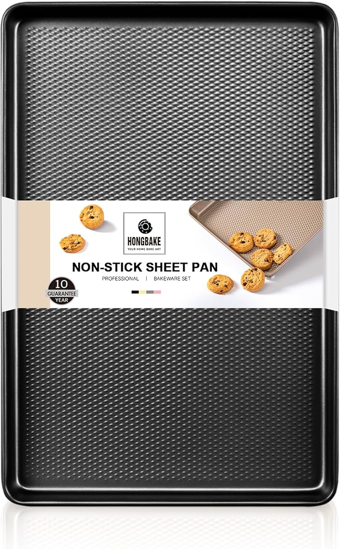 HONGBAKE Jelly Roll Pan 15x10, Cookie Sheets for Baking with Diamond Texture, Baking Sheets Non Stick, Non Toxic Oven Trays for Cooking, Heavy Duty 57% Thicker Carbon Steel, Dark Gray by HONGBAKE