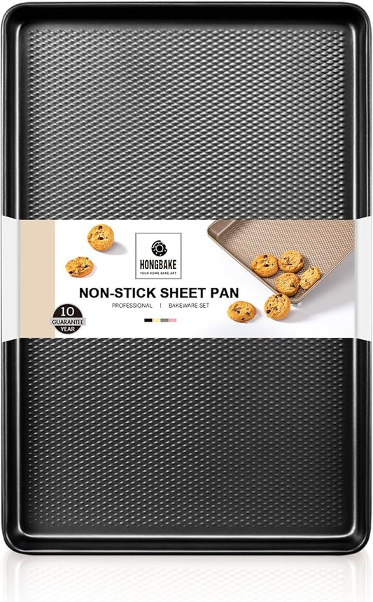 HONGBAKE Jelly Roll Pan 15x10, Cookie Sheets for Baking with Diamond Texture, Baking Sheets Non Stick, Non Toxic Oven Trays for Cooking, Heavy Duty 57% Thicker Carbon Steel, Dark Gray by HONGBAKE