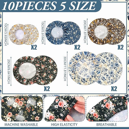 Patelai 10 Pcs Bowl Covers Reusable in 5 Size Stretch Cloth Fabric Elastic Food Storage Bowl Covers Bread Sourdough Lids for Proofing Food Fruits Leftover(Dark Color,Floral Print Style) - Image 2