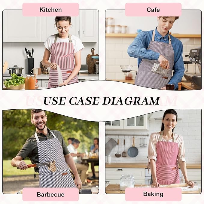 2Pack Adjustable Kitchen Apron for Women Men with 2 Pockets，Cotton-Polyester Blend Bib Aprons for Cooking,Baking - Image 7