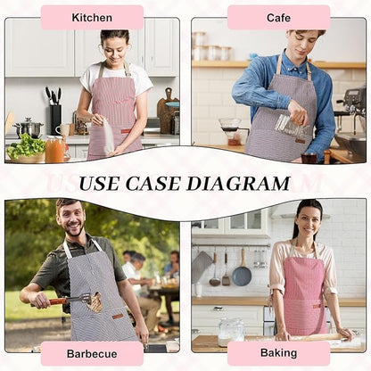 2Pack Adjustable Kitchen Apron for Women Men with 2 Pockets，Cotton-Polyester Blend Bib Aprons for Cooking,Baking - Image 7