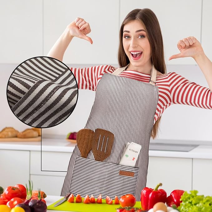 BeLuyi 2 Pack Adjustable Bib Apron with 2 Pockets Chef Cooking Kitchen Restaurant Aprons for Women Men - Image 3