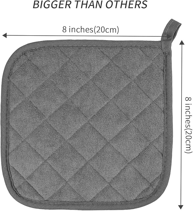 Pot Holders Cotton Made Machine Washable Heat Resistant Potholder, Pot Holder, Hot Pads, Trivet for Cooking and Baking (5, Dark Grey) - Image 2