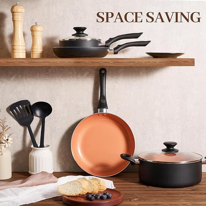 BECIGAR 8pcs Gold Ceramic Pots and Pans Set, Cooking Pan Set,Cooking Pot Set Ceramic Pan Set, Nonstick Cookware Set, Induction Safe Kitchen Cooking Set with Frying Pans, Saucepans, shovel and Ladle - Image 3