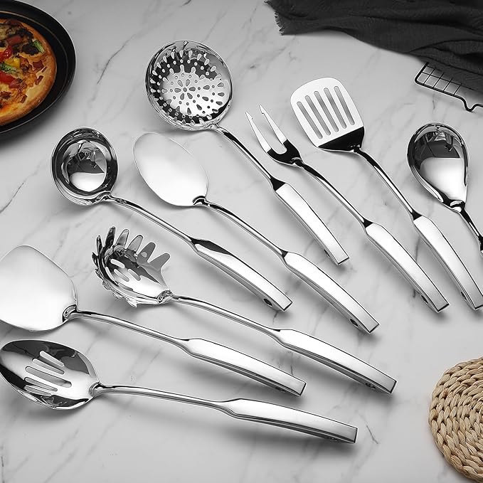 9PCS Silverware Set for 304 Stainless Steel Kitchen Utensils Set Cooking Utensil Set, 15 Inches All Metal Cooking Tools Wok Kitchen Cookware Set with Spatula Useful Pots and Pans Accessories - Image 7