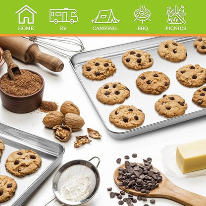 CEKEE Baking Sheet Set of 4, Stainless Steel Cookie Sheet & Baking Pan Tray, Toaster Oven Tray, Baking Pan Set, Rectangle Size 16 x 12 x 1 inch, Non Toxic, Mirror Finish & Rust Free, Dishwasher Safe - Image 6