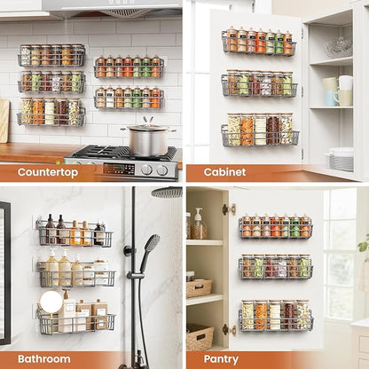 Mystozer 5 Pack Spice Rack Seasoning Organizer Wall Mount, Spice Storage Spice Rack Organizer Pantry Door Organizer Screw or Adhesive Hanging Shelf Basket Spice Organizer Shelf for Kitchen (Gray) - Image 7