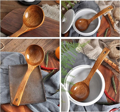 FJNATINH Wooden Ladle with Long Handle, Handmade Soup Ladle for Cooking Kitchen Cookware - Image 7
