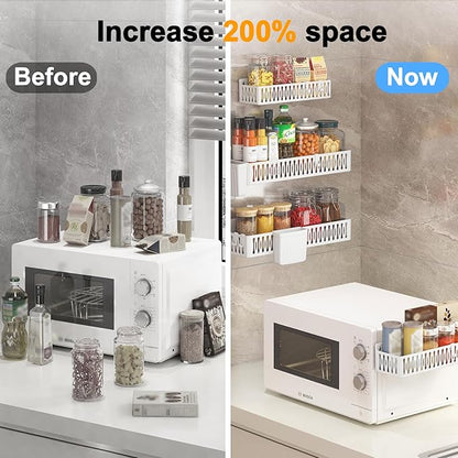 Sevenblue 4 Pack Large Magnetic Spice Rack for Refrigerator, Spice Rack Organizer, Moveable Magnetic Shelf Fridge Organizer with 4 Hooks for Kitchen and Oven Organization, White - Image 2