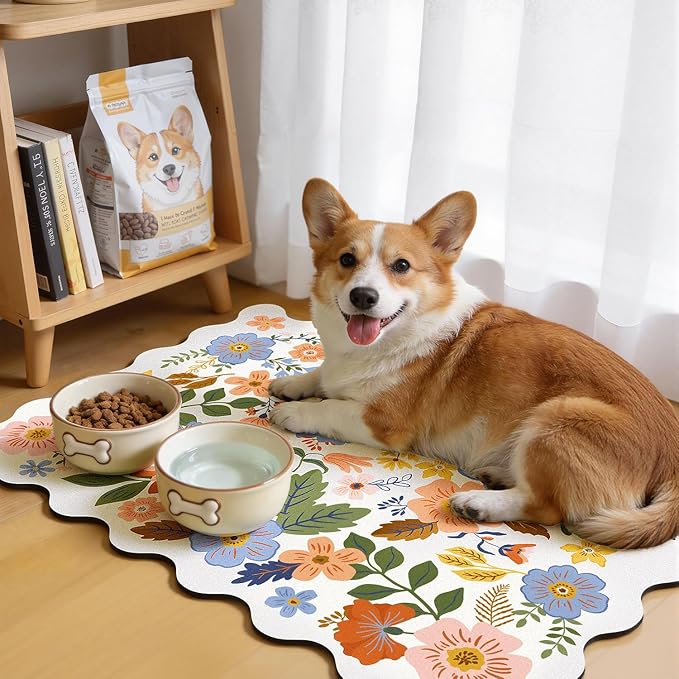 LOKHOM Scalloped Floral Dish Drying Mat, 18"x24" Super Absorbent Coffee Mat with Unique Spring Wildflowers, Cuttable Hide Stain Non-slip Drying Mat for Kitchen Counter Coffee Maker Espresso Machine - Image 5