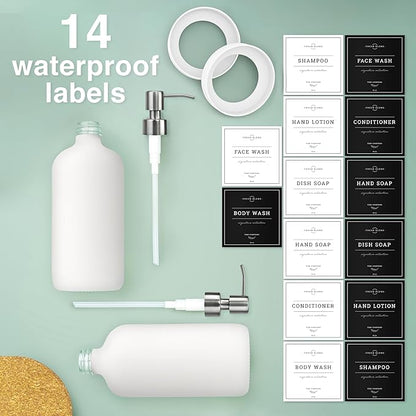 Vine Creations White Glass Soap Dispenser, 2 Pack Kitchen Soap Dispenser Set with Stainless Steel Pump, 16 oz Dish Soap and Hand Soap Dispensers for Bathroom with Waterproof Labels - Image 5