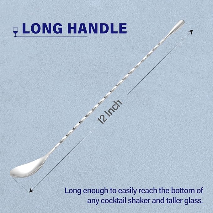 Briout 4 Pieces Bar Spoon, 12 Inches Long Handle Drink Stirrer with Mirror Finished Surface, Stainless Steel Cocktail Mixing Spoons for Drink, Silver - Image 2