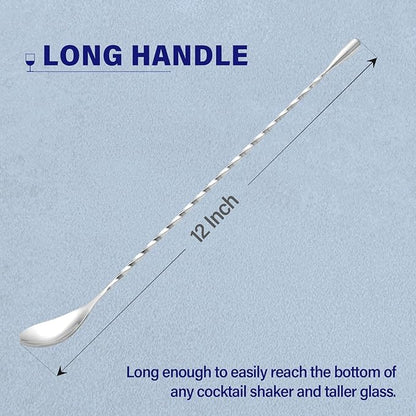 Briout 4 Pieces Bar Spoon, 12 Inches Long Handle Drink Stirrer with Mirror Finished Surface, Stainless Steel Cocktail Mixing Spoons for Drink, Silver - Image 2