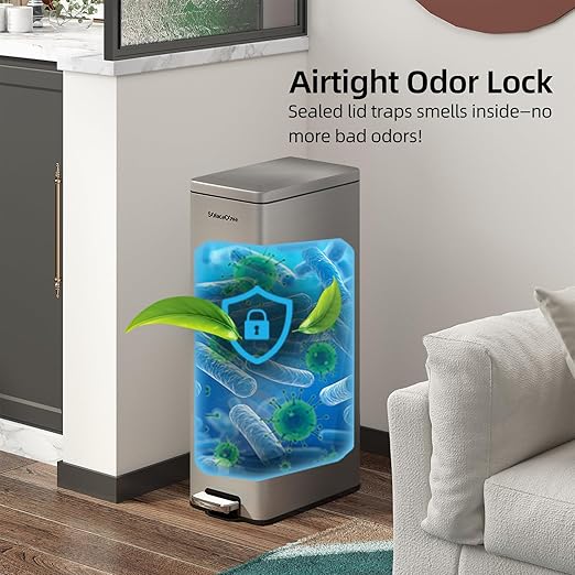 8 gallon/30L Slim Stainless Steel Garbage Can with Soft Close lid for Small Spaces，Pedal Fingerprint Proof Trash Bin with Removable Inner Bucket for Kitchen - Image 3