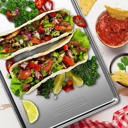 Commercial Quality Baking Sheet Pan Set, Natural Stainless Steel Cookie Sheet, Warp Resistant Nonstick Baker's Half Sheet Pan, Large Thick Cookie Tray Pans for Baking, Roasting(2 Pack, 18X13Inch) - Image 5