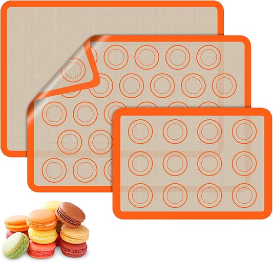 Macaron Silicone Baking Mats, 3 PCS Non Stick Macaroon Mat Silicone for Macarons, Cookie, Pastry, Orange by Koolstuffs