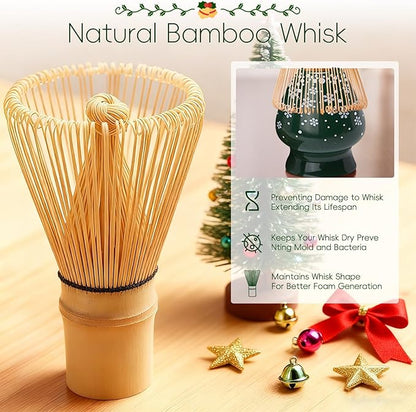 Christmas Matcha Whisk Set, Ceramic Matcha Set Includes Bowl & Holder, Bamboo Whisk (Chasen), Scoop, Spoon and Sifter, 6PCS Matcha Kit Covers Everything Needed for Making Matcha - Image 4