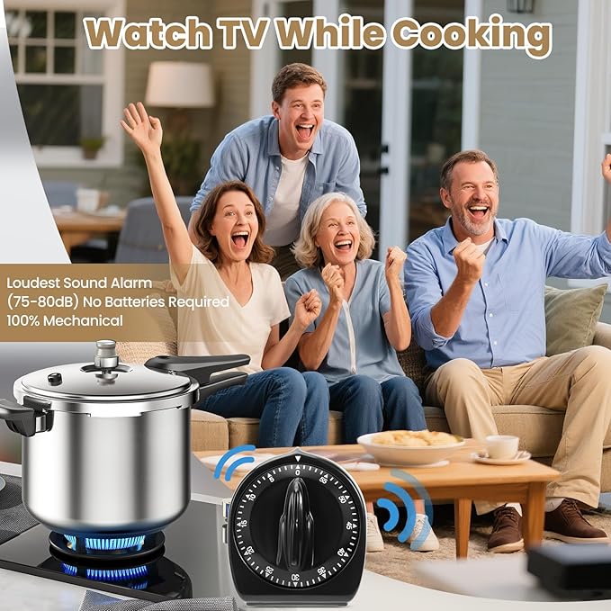 Kitchen Timers for Cooking, 60 Minute Wind Up - Chef Cooking Timer with Loud Alarm,100% Mechanical Desk Timer -No Batteries Required - Manual Countdown timers for Home, Study and Cooking (Black) - Image 8