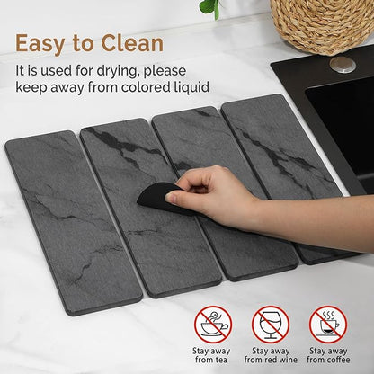 Small Stone Dish Drying Mat for Kitchen Counter, 2 PCS 16"×12" & 8"x4" Quick Dry Stone Mats, Foldable Water Absorbing Diatomite Drying Dish Pad for Countertop Bottles Utensils Cups(Dark Gray Ink) - Image 5