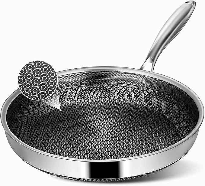 Non Stick Frying Pans, 12-inch Hybrid Frying Pans Nonstick Stainless Steel Skillets, Dishwasher & Oven-Safe, Stay-Cool Handle, PFOA Free Cookware, Compatible with All Cooktops by Vocvee