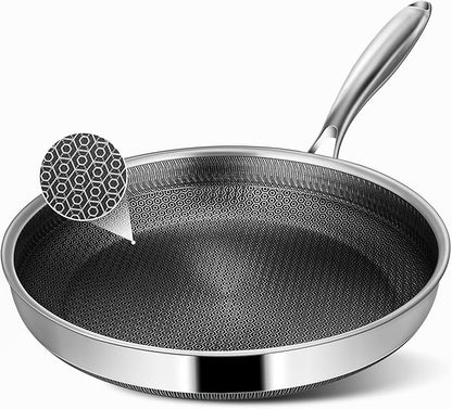Non Stick Frying Pans, 12-inch Hybrid Frying Pans Nonstick Stainless Steel Skillets, Dishwasher & Oven-Safe, Stay-Cool Handle, PFOA Free Cookware, Compatible with All Cooktops by Vocvee