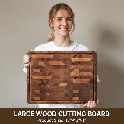 THETCHRY Walnut Wood Cutting Boards for Kitchen, End Grain Chopping Board Double Sided, Large Cutting Board with Handle, Charcuterie Butcher Block for Meal Prep & Serving with Gift Box, 17"×13"×1" - Image 8